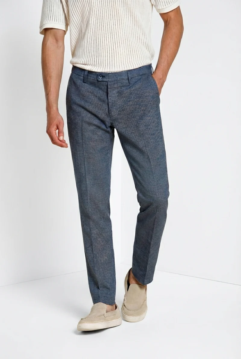New York pantalon chino homme en micro-motif pied-de-poule teint en fil regular fit