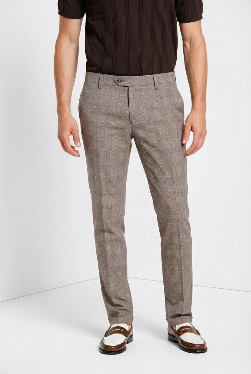 Torino City pantalon chino homme imprimé Prince de Galles slim fit