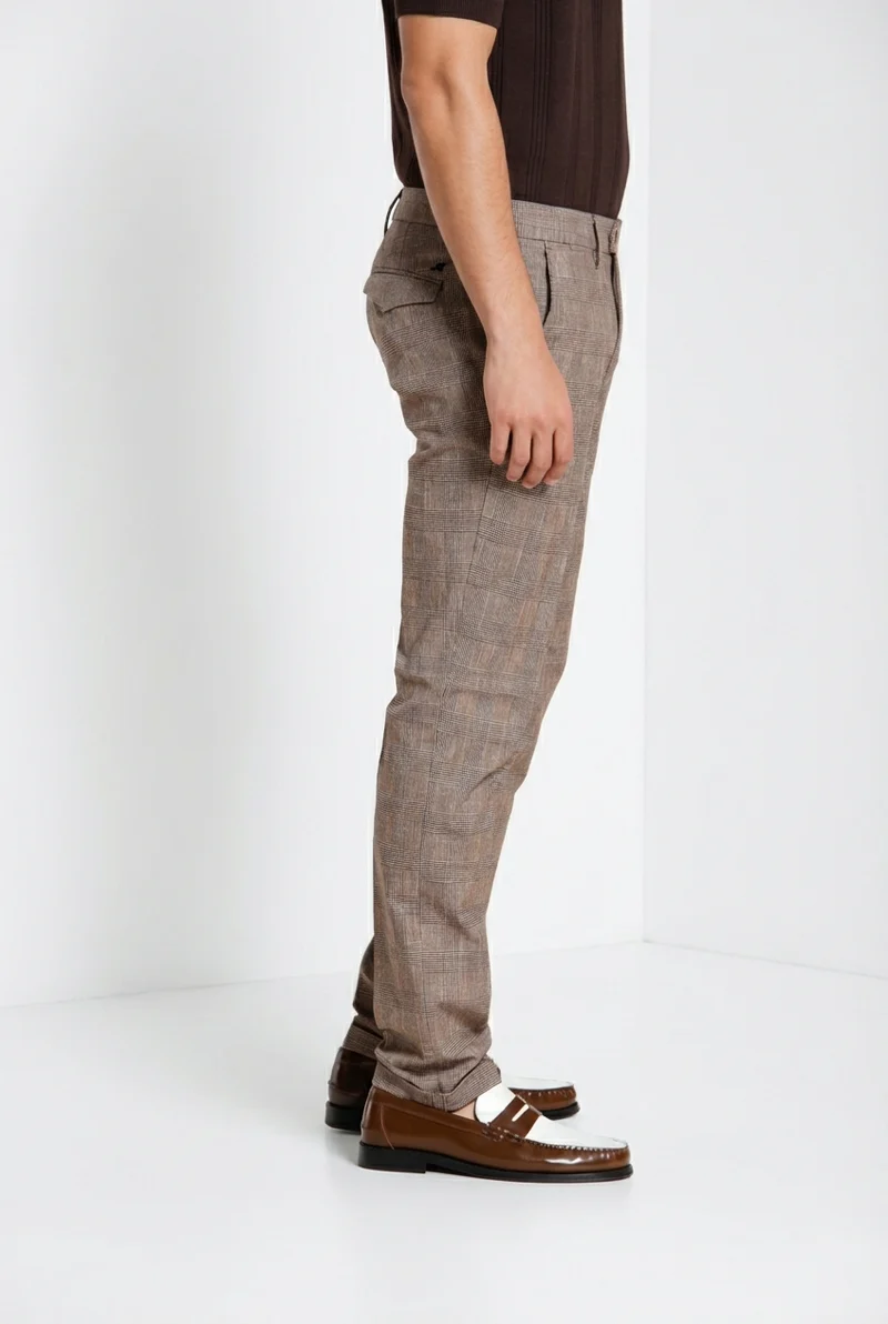 Torino City pantalon chino homme imprimé Prince de Galles slim fit