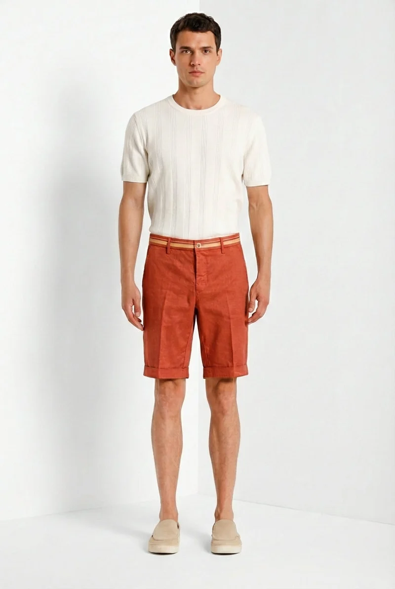 Torino Oxford bermuda chino homme en twill de lin et coton slim fit
