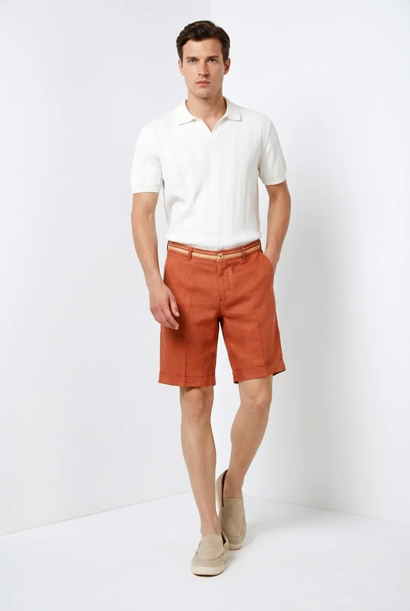 Torino Oxford bermuda chino homme en twill de lin et coton slim fit