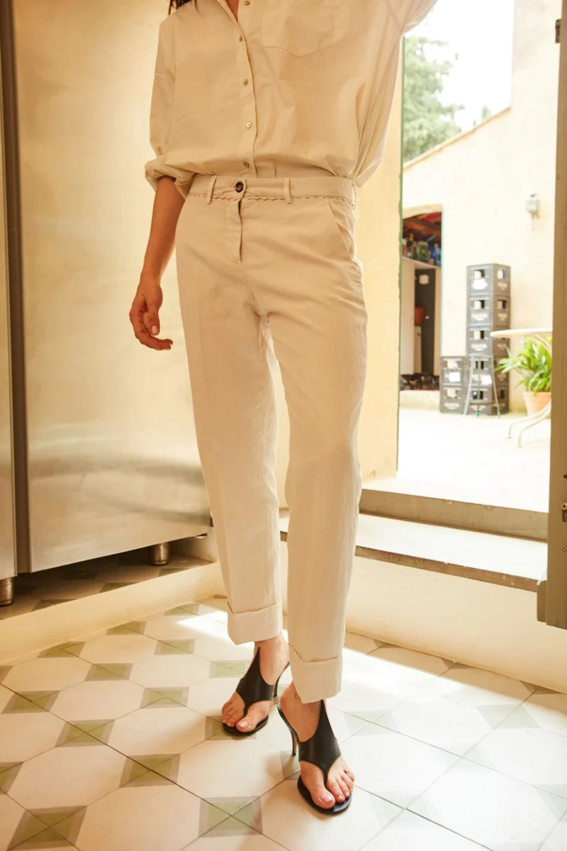 New York Carrot pantalon chino femme en twill de coton et lin carrot fit