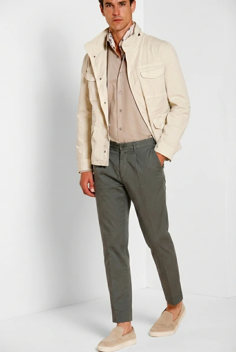Pinces pantalon chino homme en gabardine stretch relaxed fit
