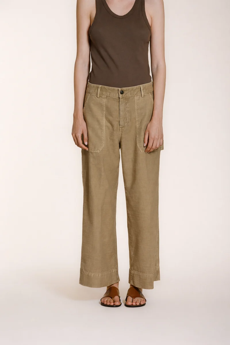 Dallas Wide pantalon cargo femme en coton flammé straight fit