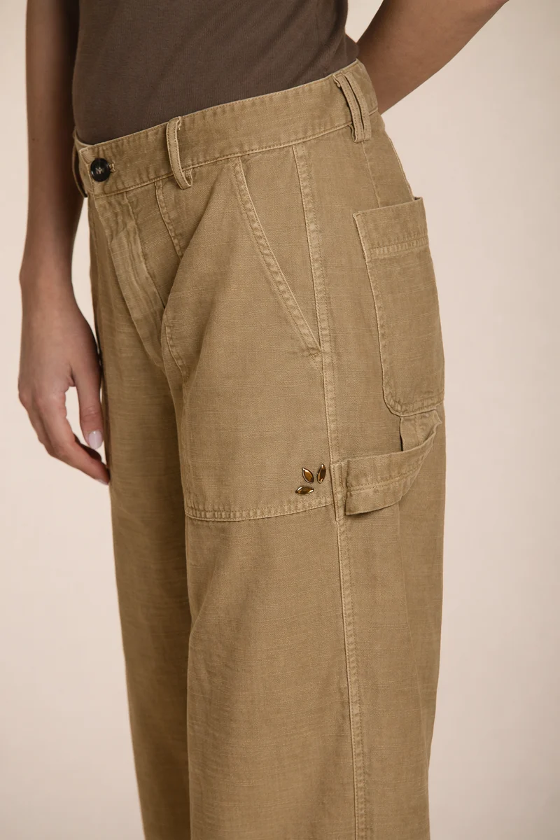 Dallas Wide pantalon cargo femme en coton flammé straight fit