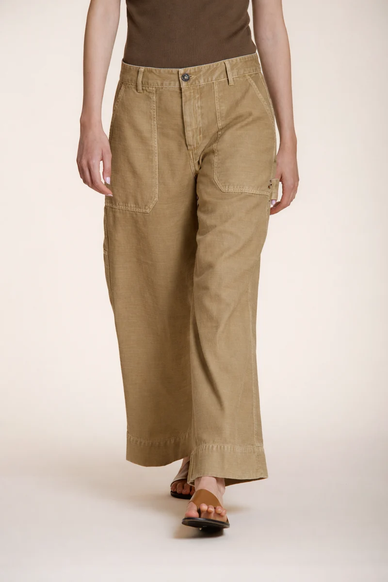Dallas Wide pantalon cargo femme en coton flammé straight fit