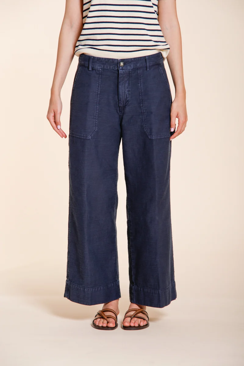 Dallas Wide pantalon cargo femme en cotton flammé straight fit