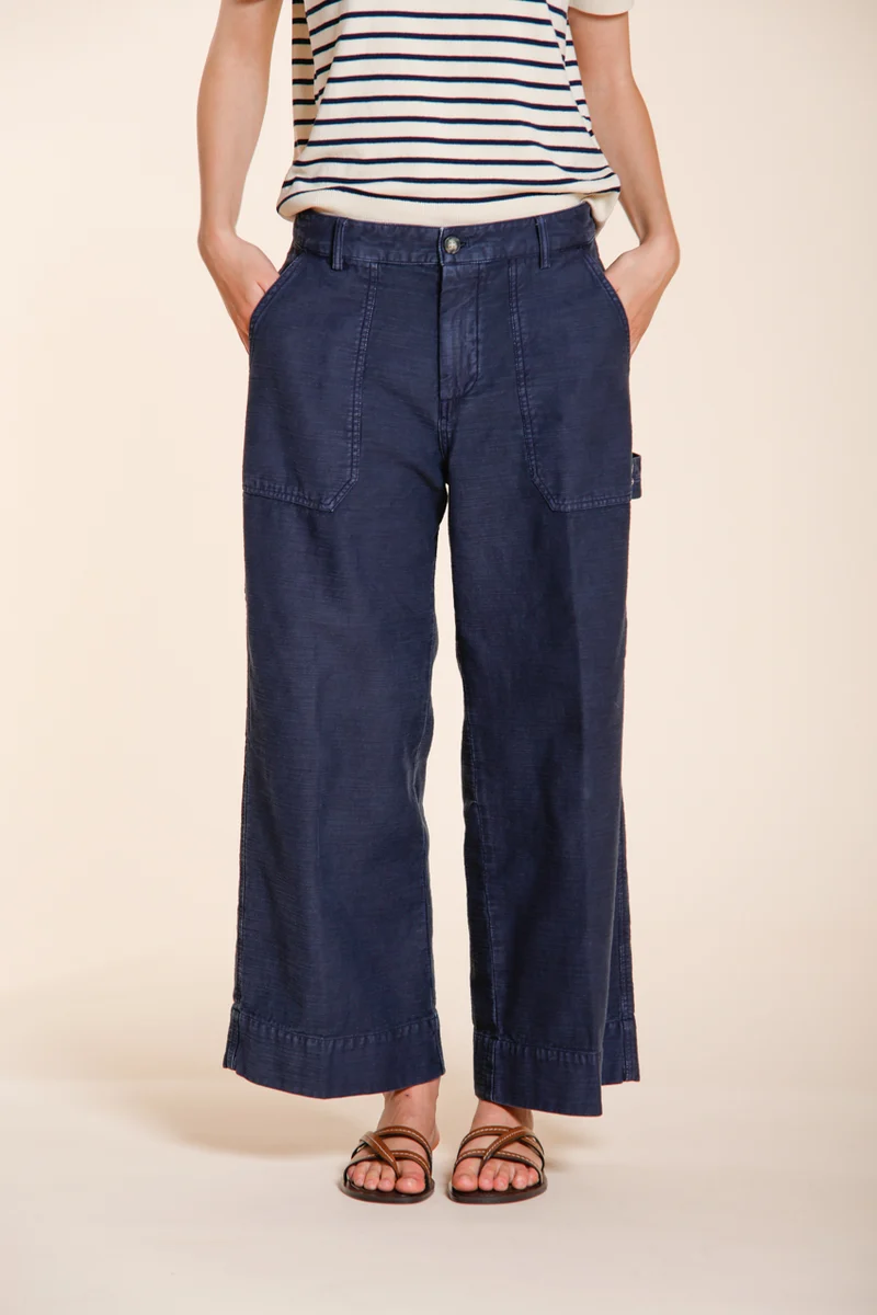 Dallas Wide pantalon cargo femme en cotton flammé straight fit