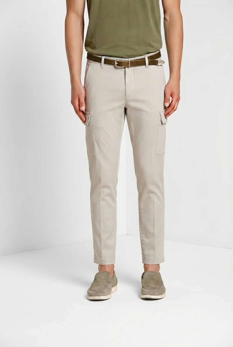 Chile pantalon cargo homme en satin stretch extra slim fit ①