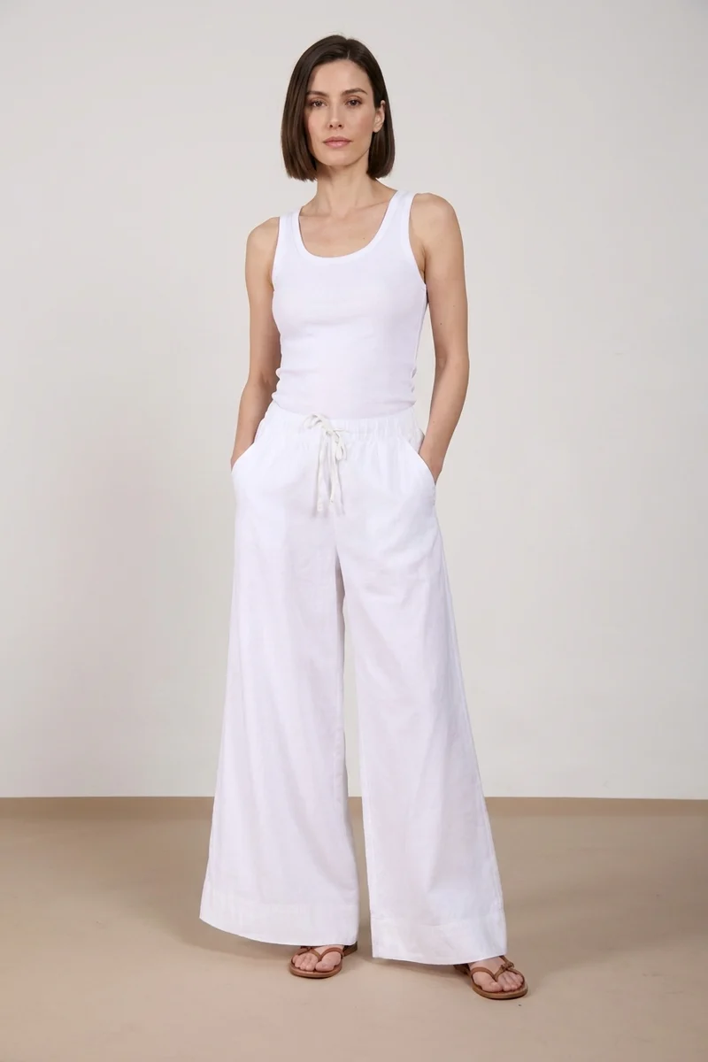 Portofino pantalon chino jogger femme en toile de lin et coton légère wide leg