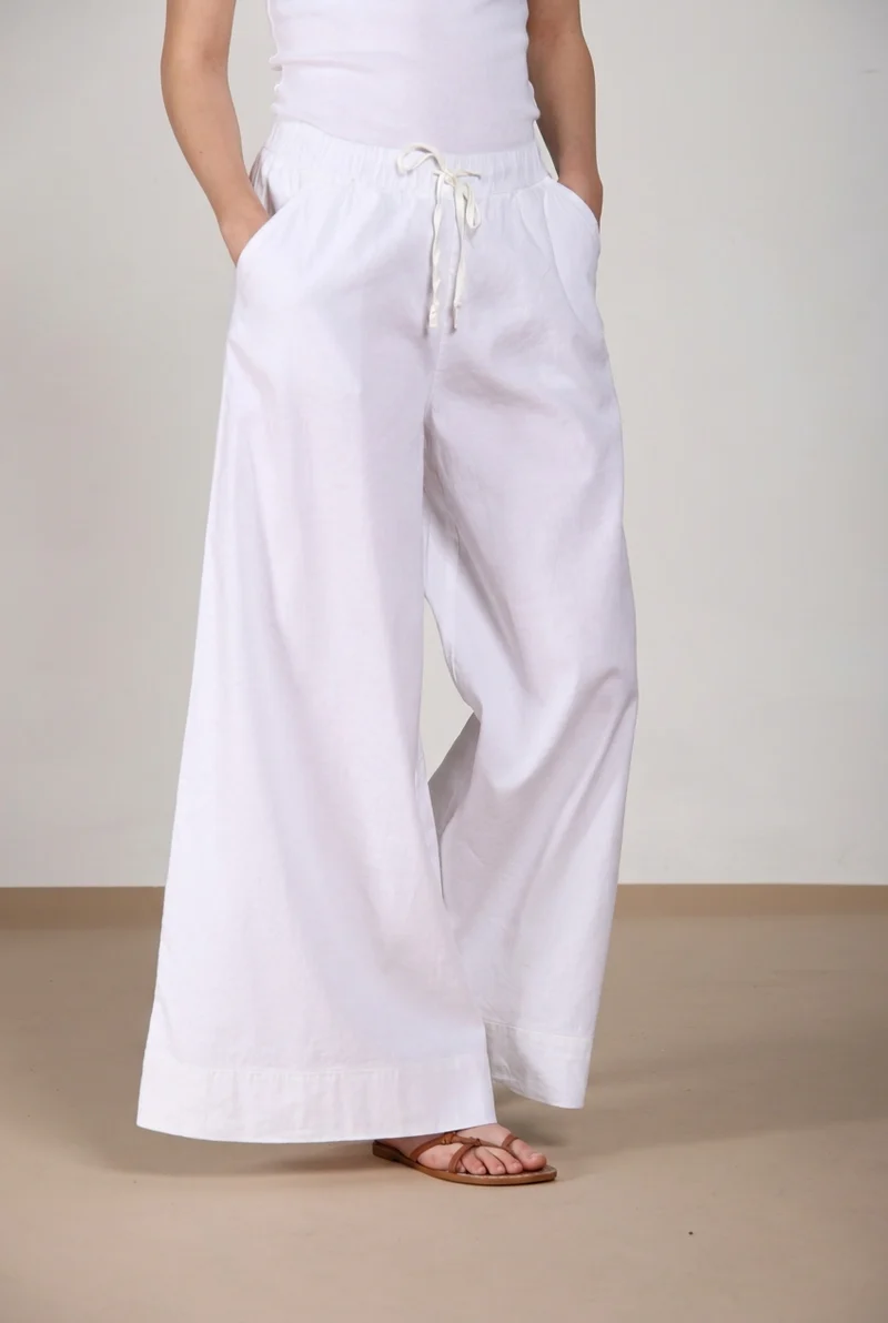 Portofino pantalon chino jogger femme en toile de lin et coton légère wide leg