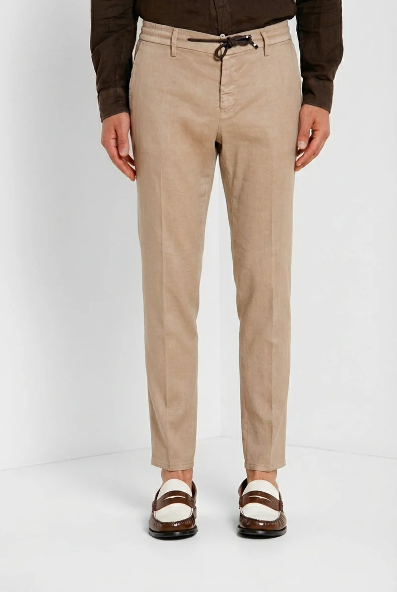 Milano Jogger pantalon chino homme en twill de lin et coton extra slim fit
