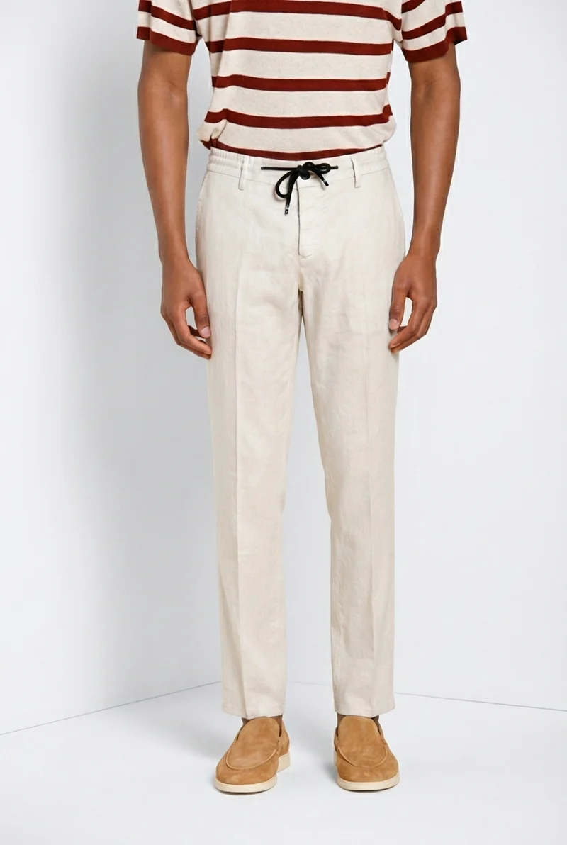 Milano Jogger pantalon chino homme en twill de lin et coton extra slim fit