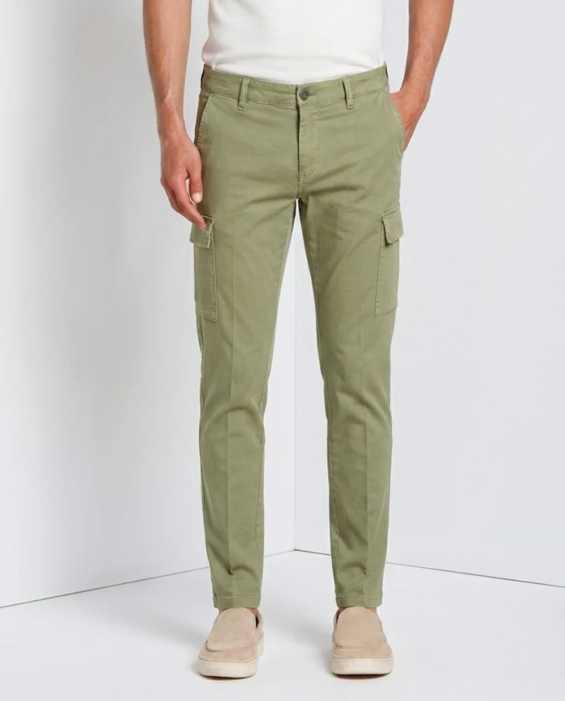 Chile pantalon cargo homme en satin stretch extra slim fit ①