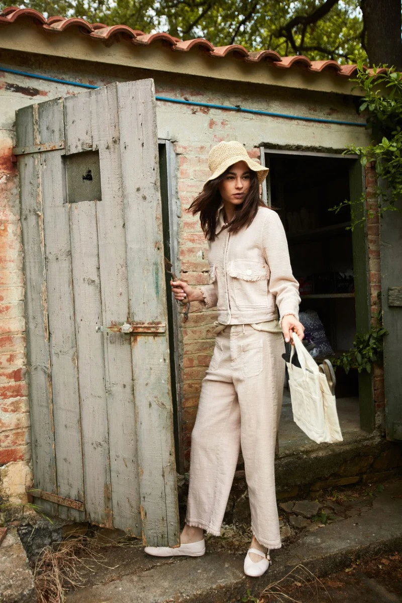 New York Studio Cropped pantalon chino femme en tissu natté straight fit