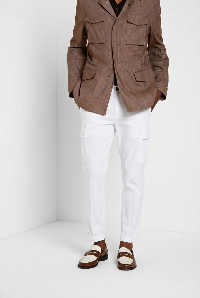 Chile pantalon cargo homme en satin stretch extra slim fit ①