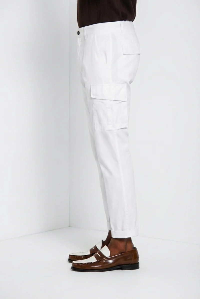 Chile pantalon cargo homme en satin stretch extra slim fit ①