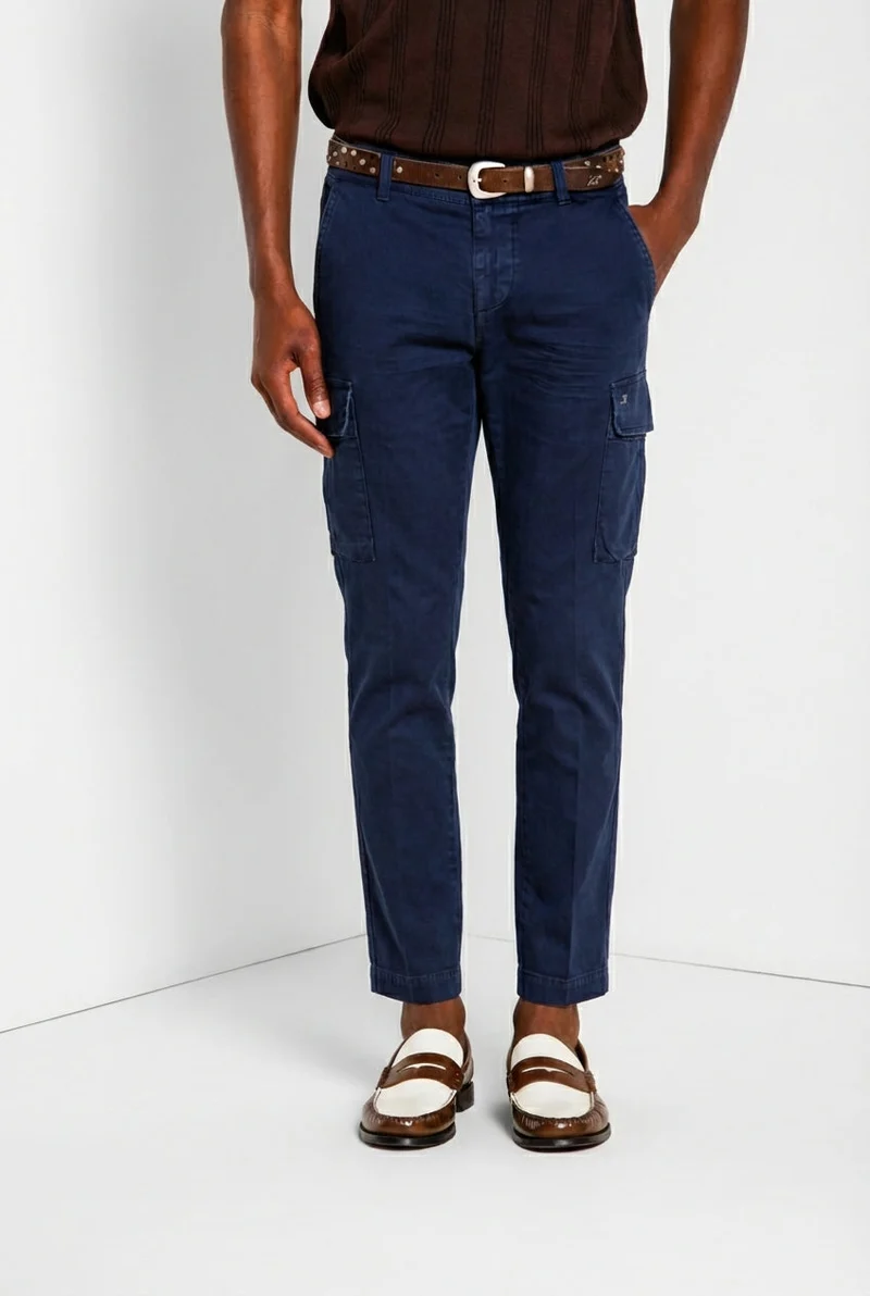 Chile pantalon cargo homme en satin stretch extra slim fit ①