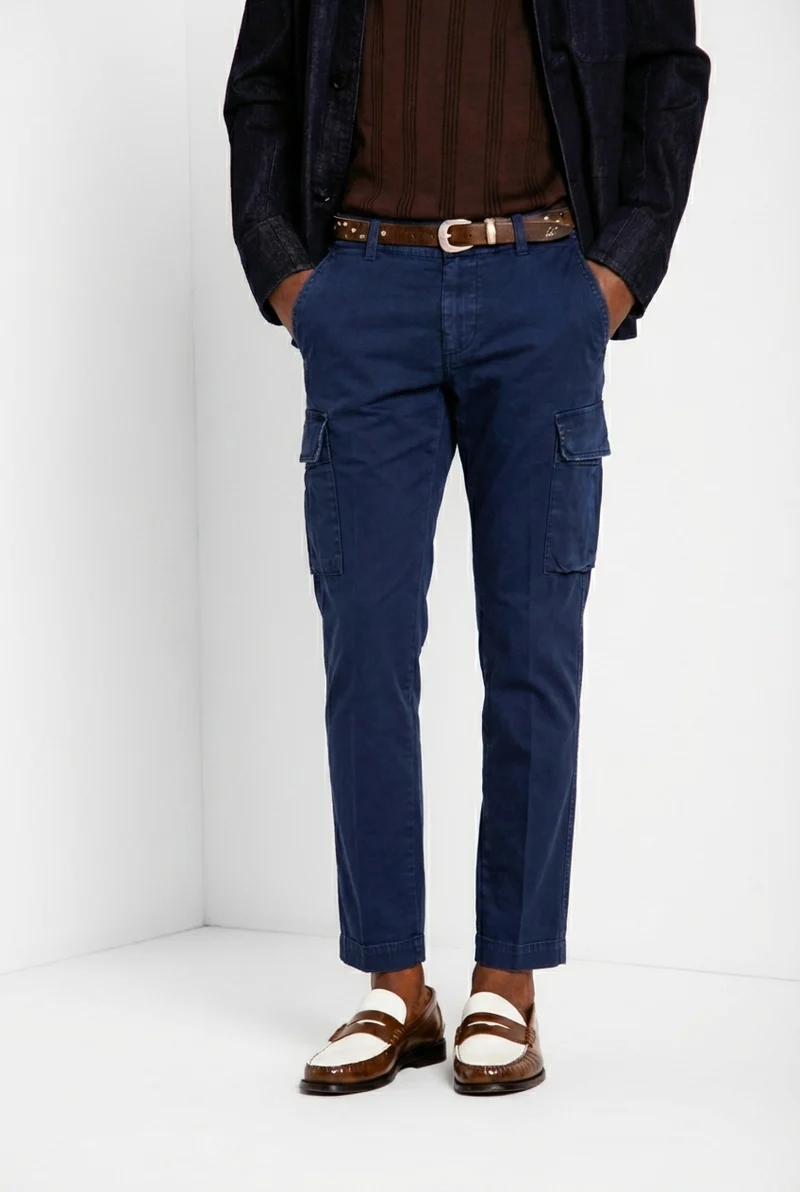 Chile pantalon cargo homme en satin stretch extra slim fit ①