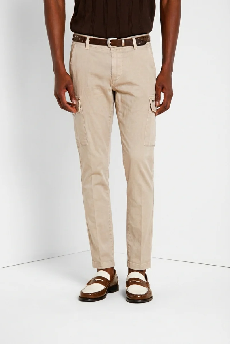 Chile pantalon cargo homme en satin stretch extra slim fit ①