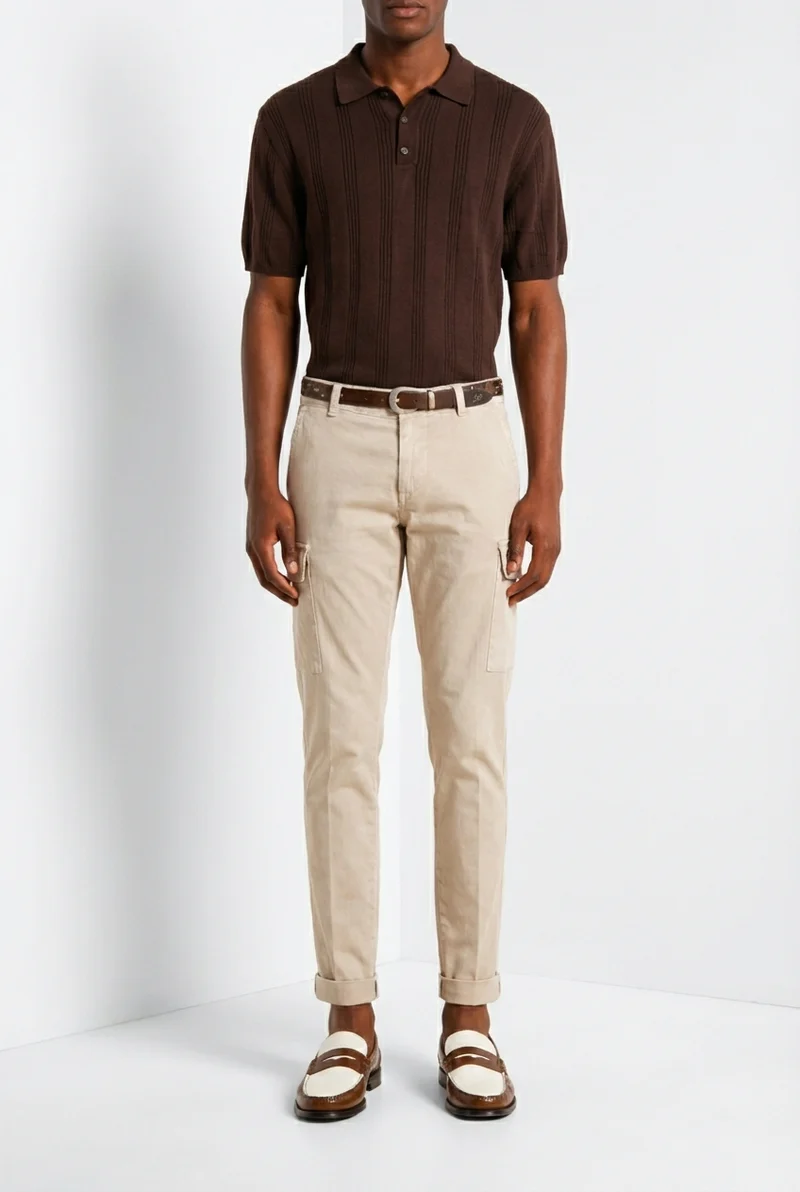 Chile pantalon cargo homme en satin stretch extra slim fit ①