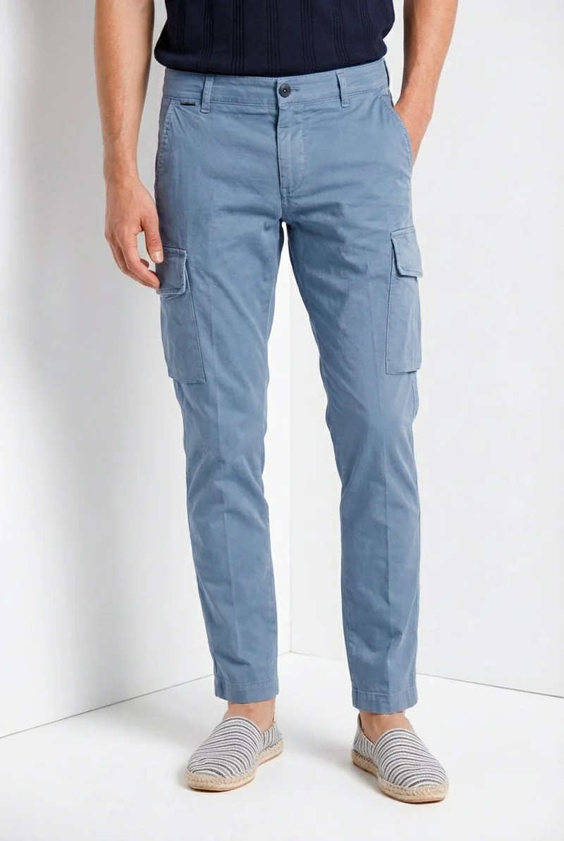 Chile pantalon cargo homme en satin stretch extra slim fit ①