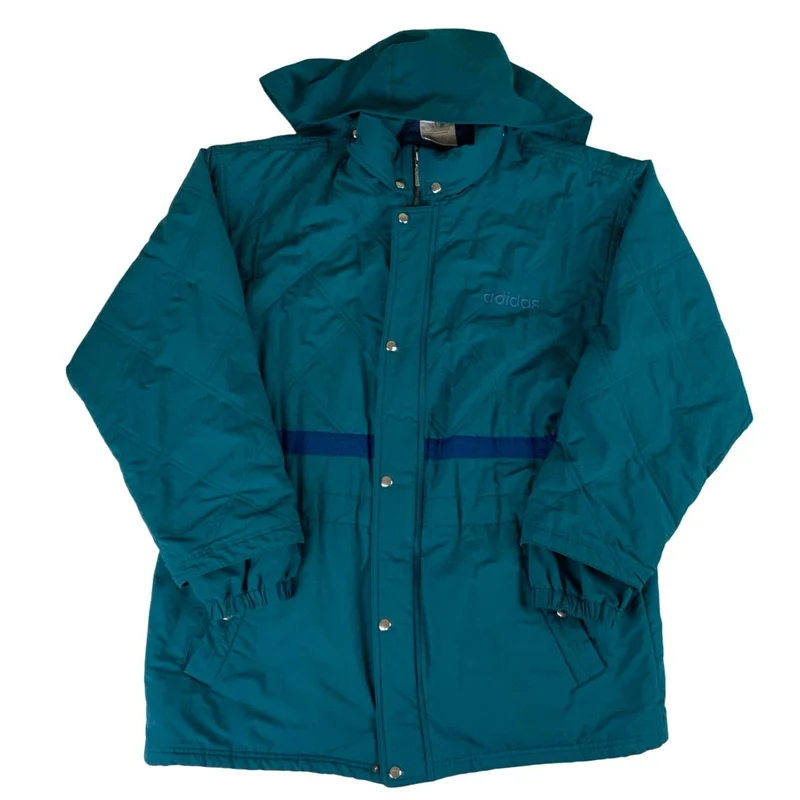 Vintage 1990s Adidas Green Hooded Long Parka XXL