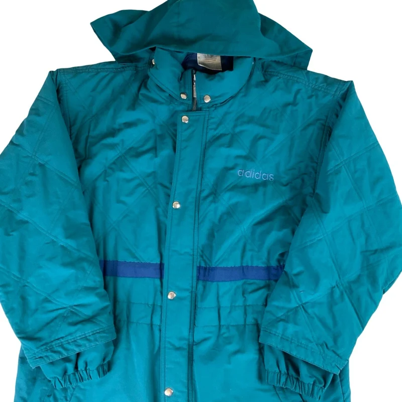 Vintage 1990s Adidas Green Hooded Long Parka XXL