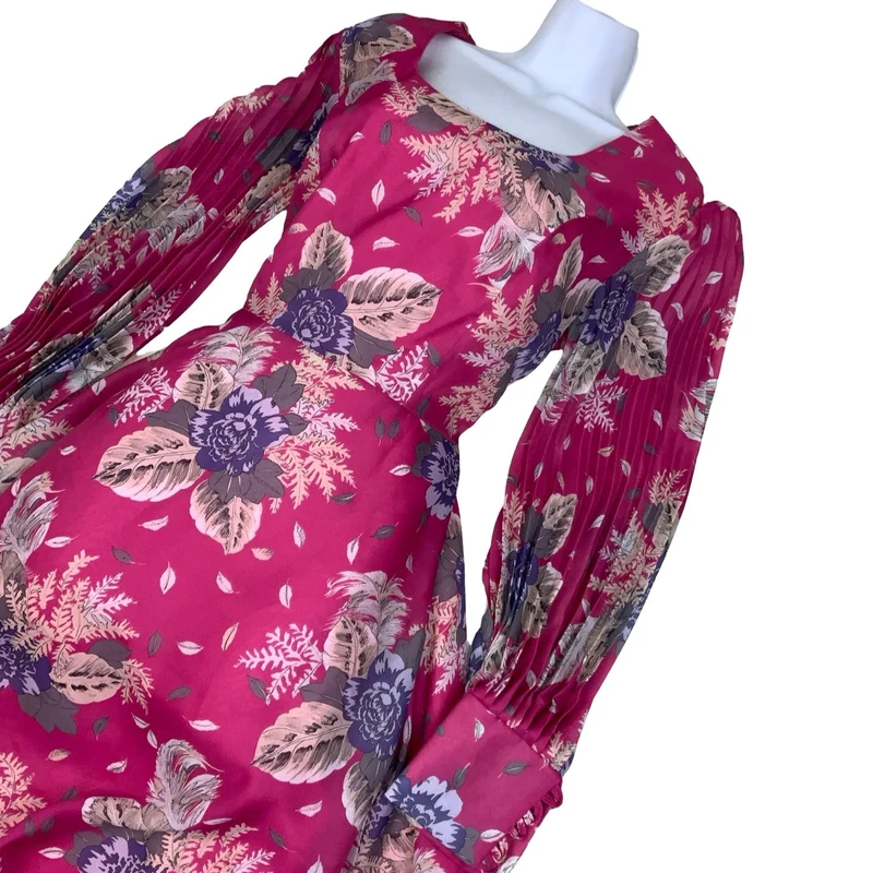 Vintage 70s 80s ‘Trevira’ Pink White Purple Floral Aline Layered Swing Dress 14