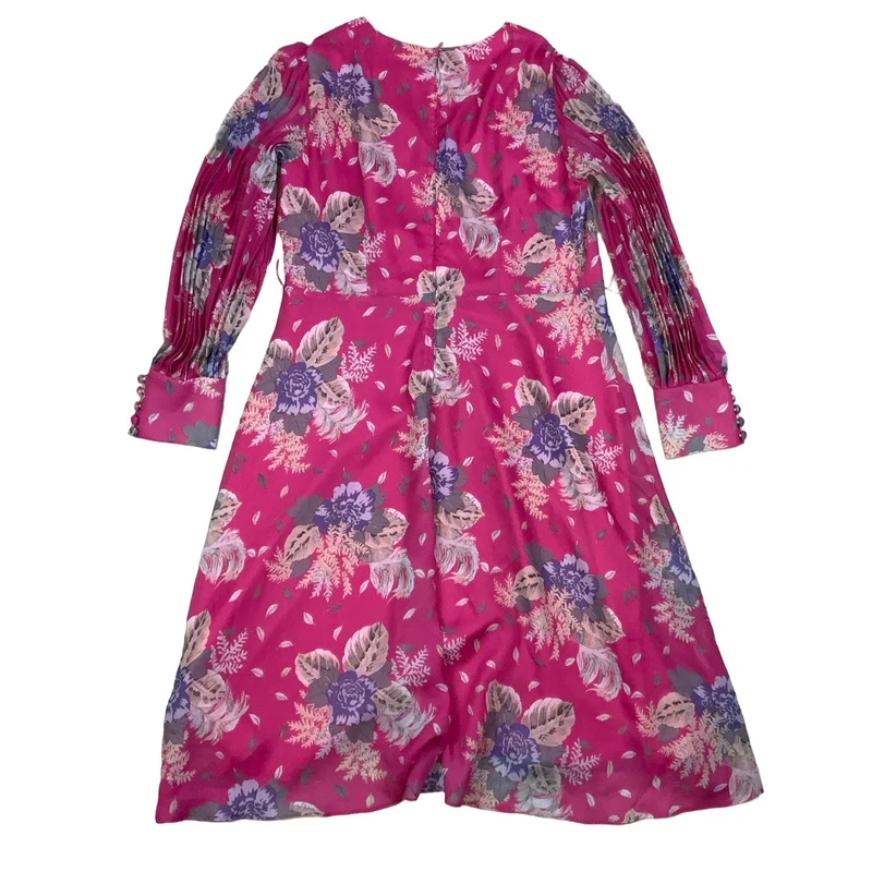 Vintage 70s 80s ‘Trevira’ Pink White Purple Floral Aline Layered Swing Dress 14