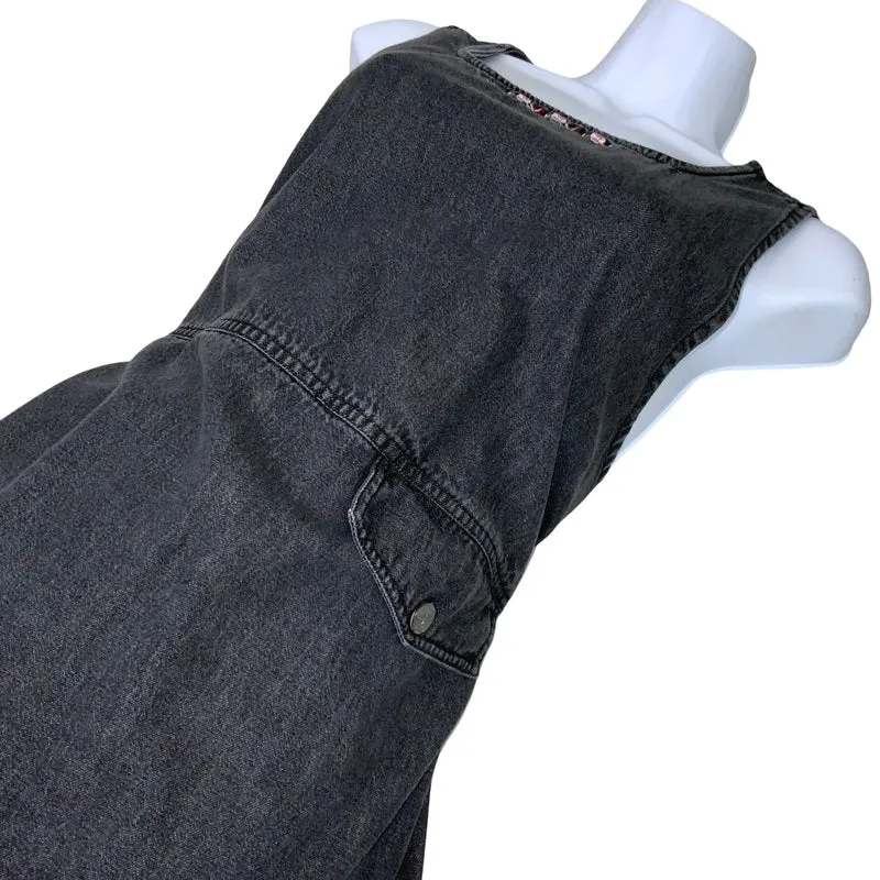 Vintage 90s ‘Erica & Co’ Black Denim Embroidered Maxi Summer Dress 12 14