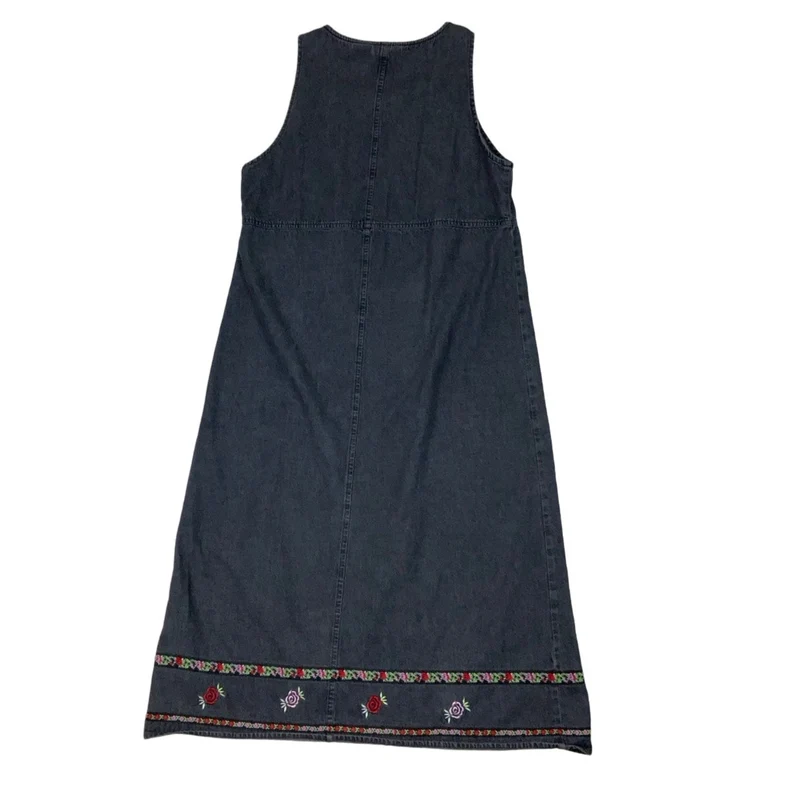Vintage 90s ‘Erica & Co’ Black Denim Embroidered Maxi Summer Dress 12 14