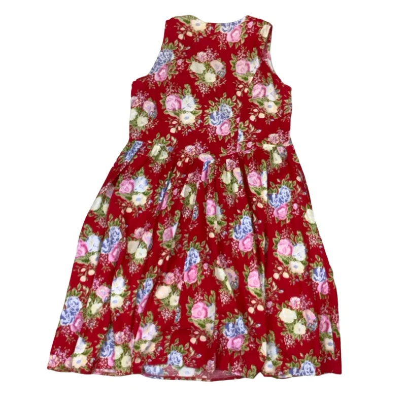 Vintage 80s 90s 'Citilites' Red Floral Aline Pockets Sleeveless Midi Dress 14 16