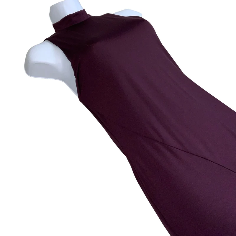 Vintage 90s ‘Kookai’ High Neck Burgundy Maxi Dress XS 4 6