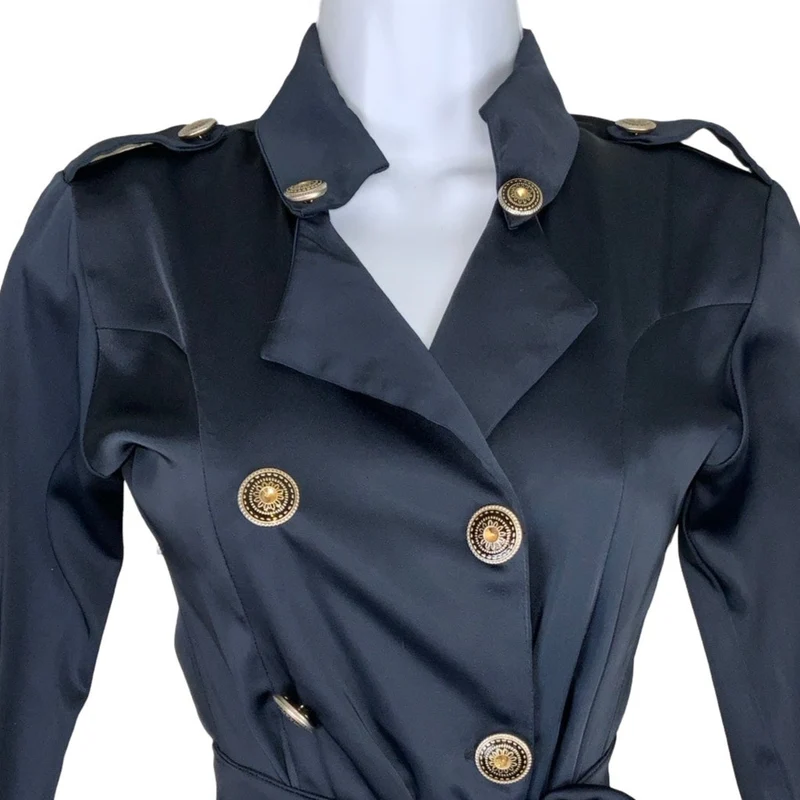 Vintage 90s Navy Blue Military Style Mini Day Dress XS 6