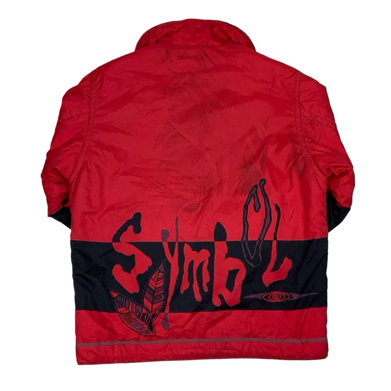 Vintage 1990s Black Sun Red Black Graphic Zip-Up Puffer Outdoor Ski Jacket XXL