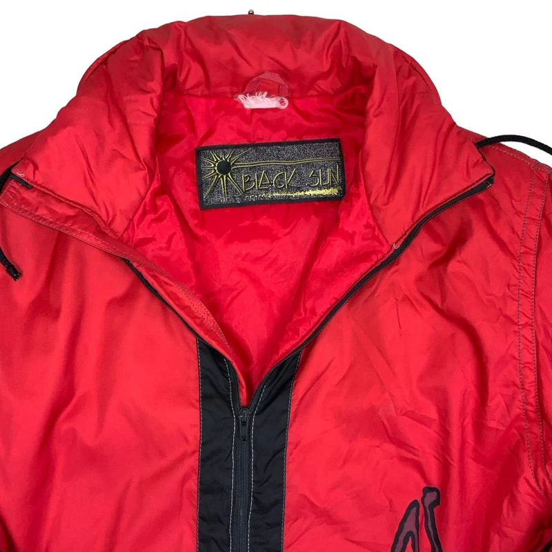 Vintage 1990s Black Sun Red Black Graphic Zip-Up Puffer Outdoor Ski Jacket XXL