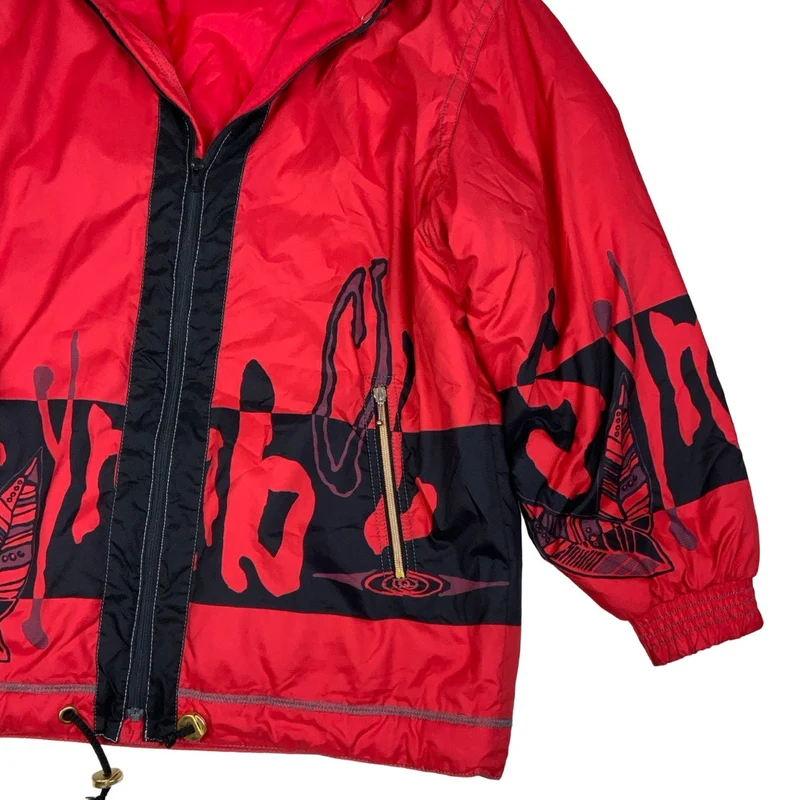 Vintage 1990s Black Sun Red Black Graphic Zip-Up Puffer Outdoor Ski Jacket XXL