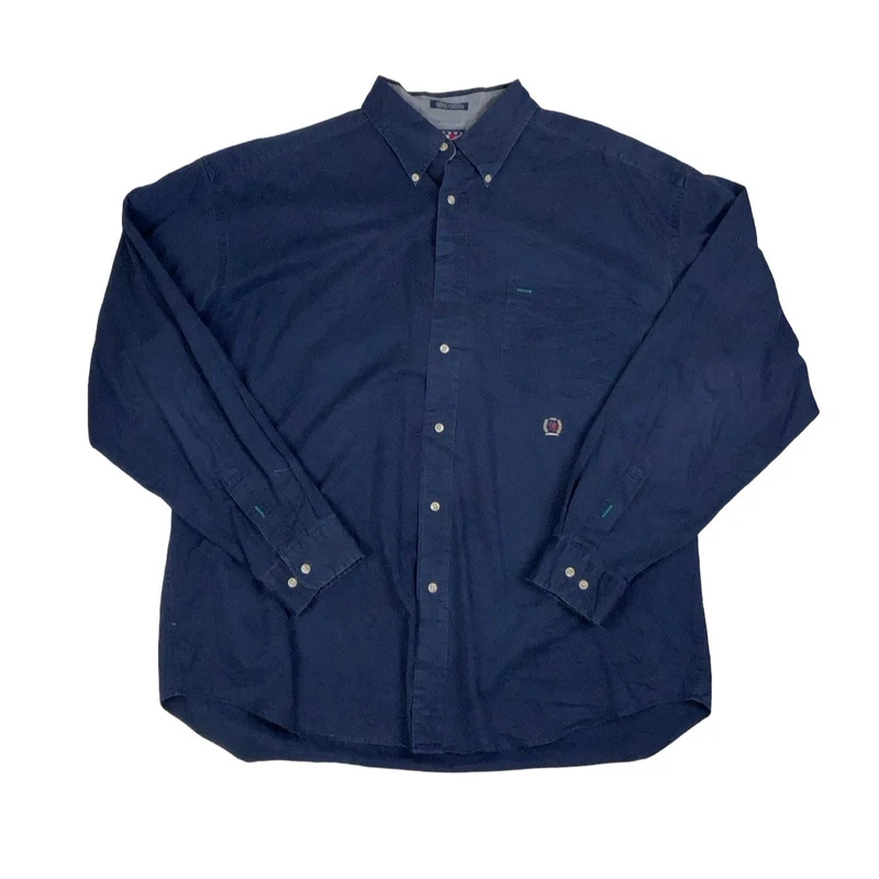 Vintage 1990s Tommy Hilfiger Blue Button-Up Long Sleeve Casual Shirt 3XL