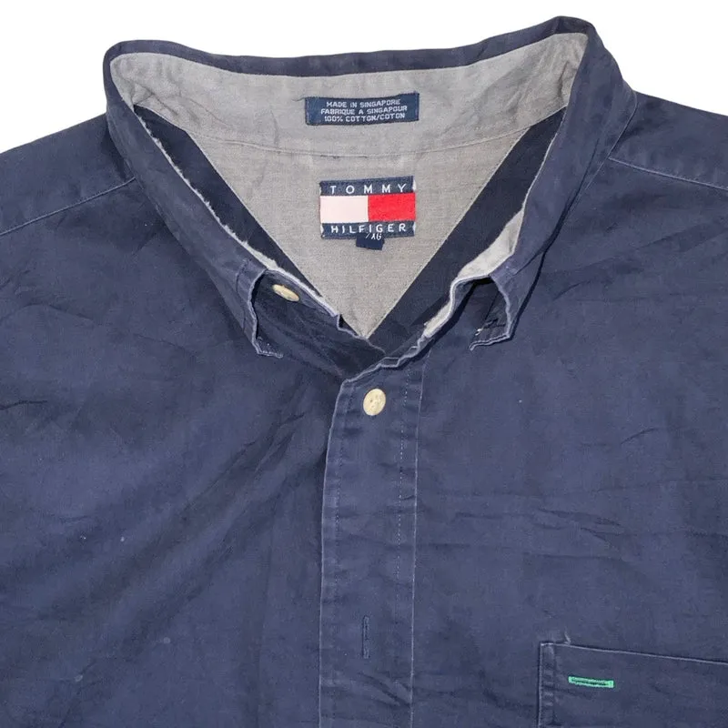 Vintage 1990s Tommy Hilfiger Blue Button-Up Long Sleeve Casual Shirt 3XL