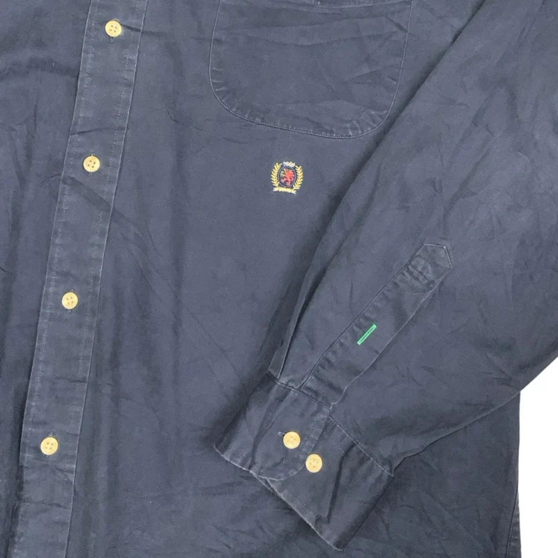 Vintage 1990s Tommy Hilfiger Blue Button-Up Long Sleeve Casual Shirt 3XL