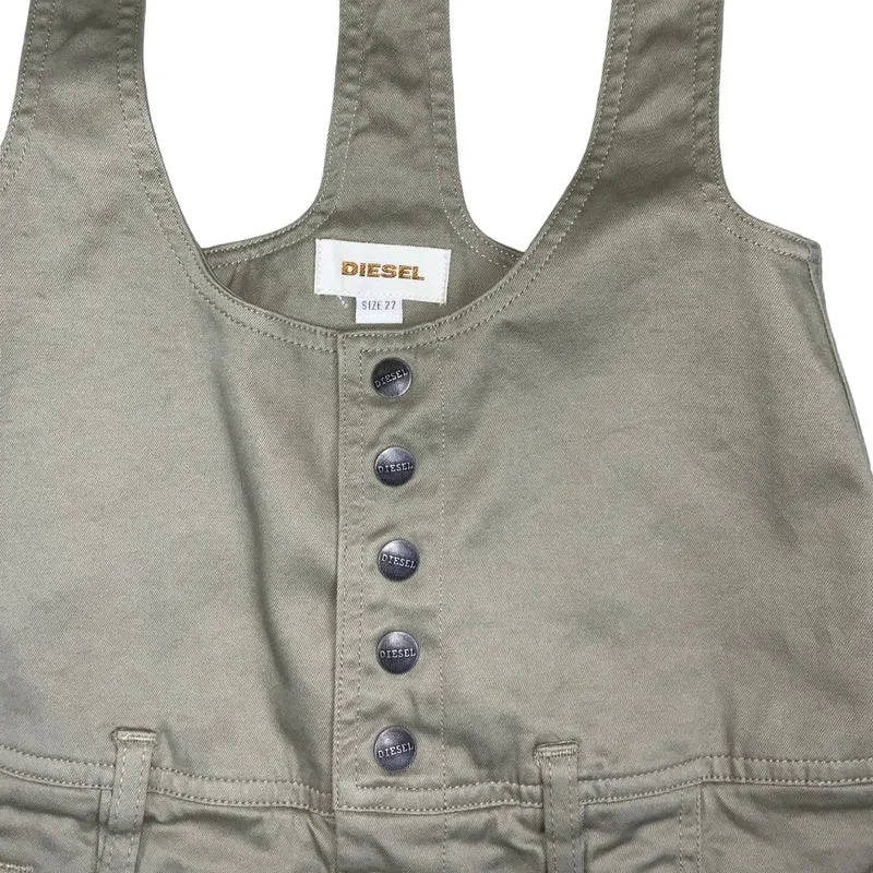 Vintage ‘Diesel’ Beige Denim Dungaree Pinafore Mini Dress 8 10
