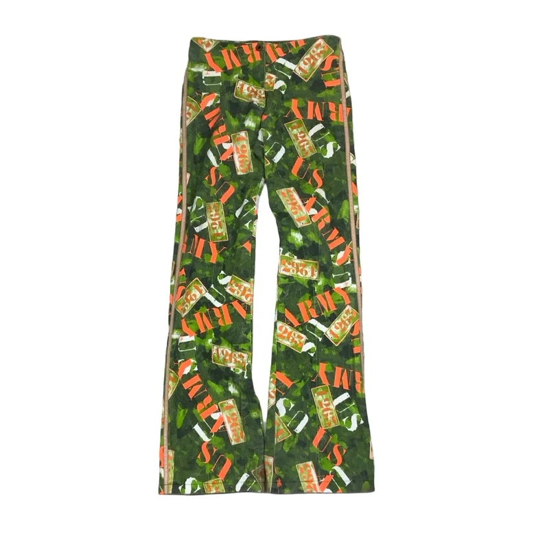 Vintage ‘E&L Jeans’ High Waisted Green Orange White ‘1263 Army’ Flared Jeans 8 10