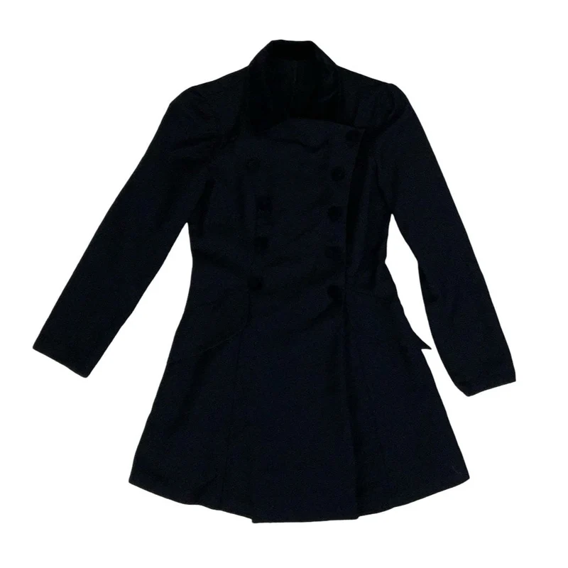 Vintage Black Double Breasted Gothic Wool Duster Blazer Coat 8 10 XS S