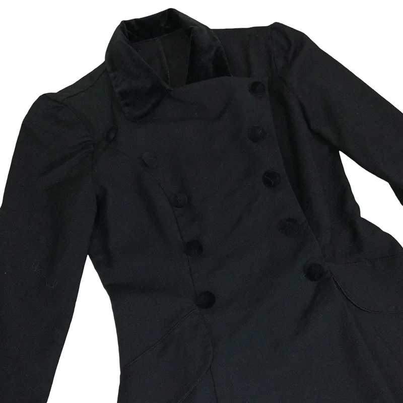 Vintage Black Double Breasted Gothic Wool Duster Blazer Coat 8 10 XS S