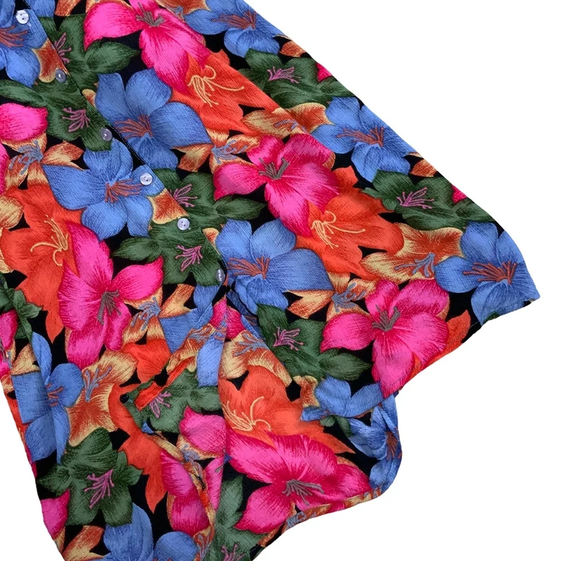 Vintage 90s Y2k Blue Orange Pink Green Floral Sleeveless Maxi Dress 12 14
