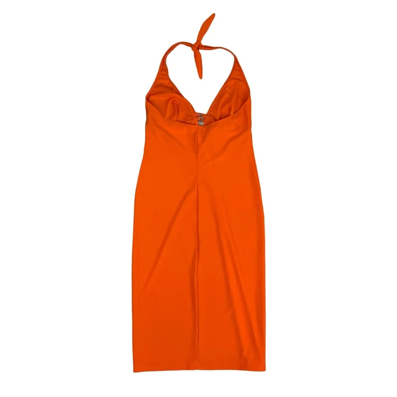 Vintage Y2k ‘l'auraBLU’ Orange Lycra Halter Neck Midi Dress 8 10