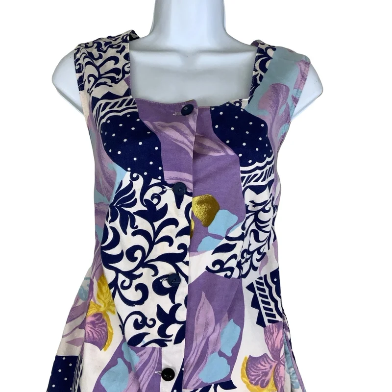 Vintage 90s y2k Pink Purple Blue Gold White Sleeveless Midi Dress 12 14