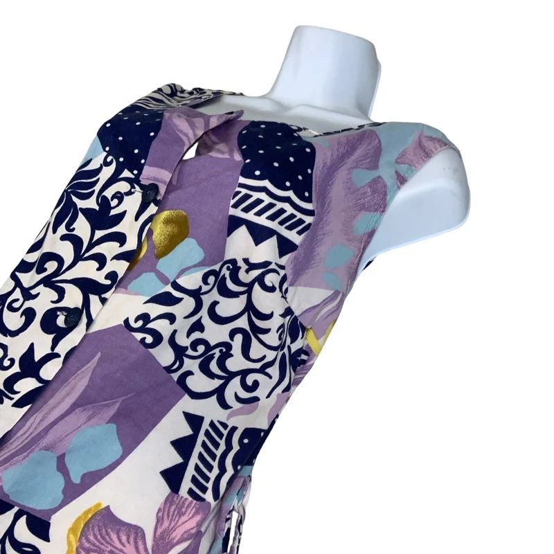 Vintage 90s y2k Pink Purple Blue Gold White Sleeveless Midi Dress 12 14