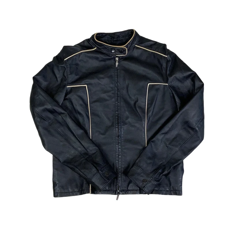 Vintage 90s Womens Pelle Black Leather Biker Jacket 18-10 S